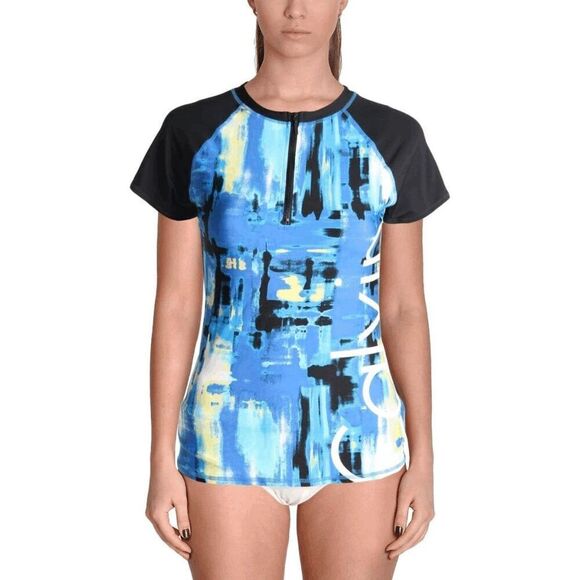 NWT Calvin Klein Partial Zip Printed Rash Guard Women's Large - Picture 3 of 9